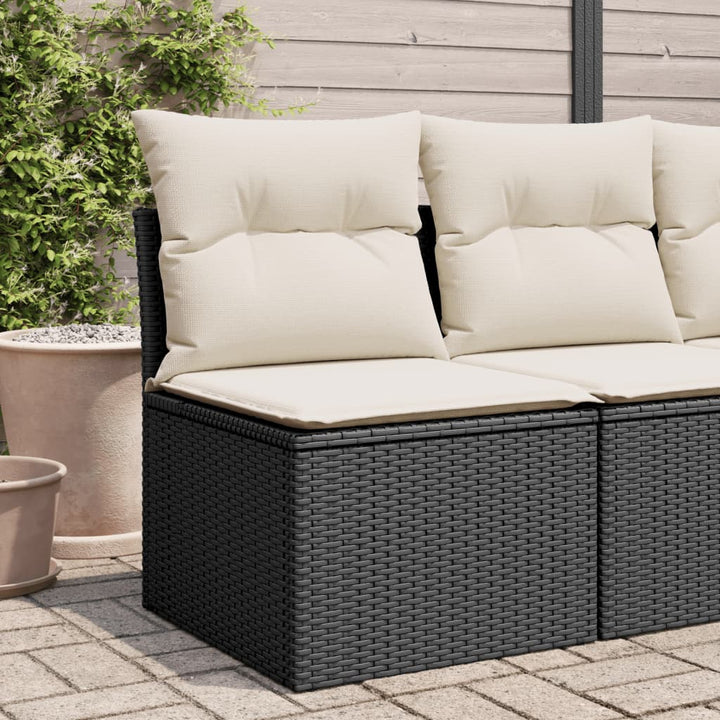 Sillón de jardín sin reposabrazos con cojines Poly Rattan negro