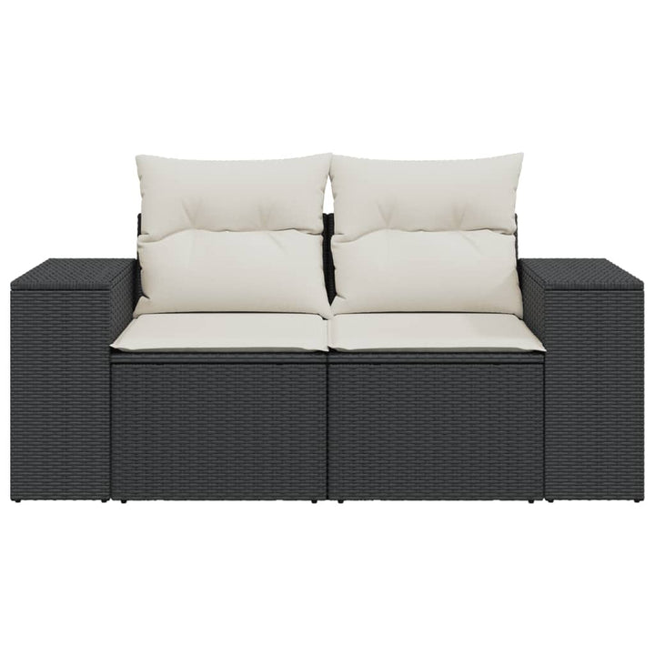 Gartensofa mit Kissen 2-Sitzer Schwarz Poly Rattan