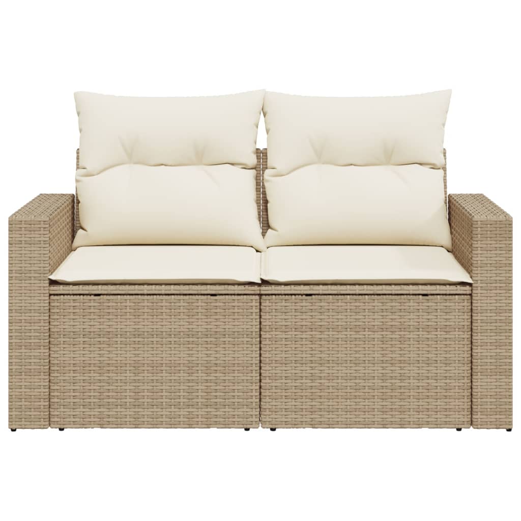 Gartensofa mit Kissen 2-Sitzer Beige Poly Rattan