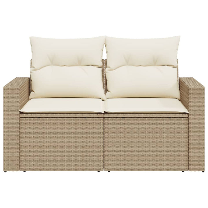 Gartensofa mit Kissen 2-Sitzer Beige Poly Rattan