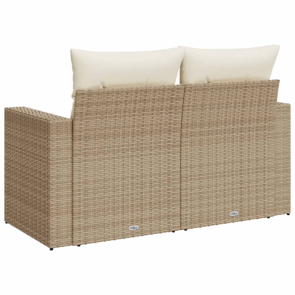 Gartensofa mit Kissen 2-Sitzer Beige Poly Rattan