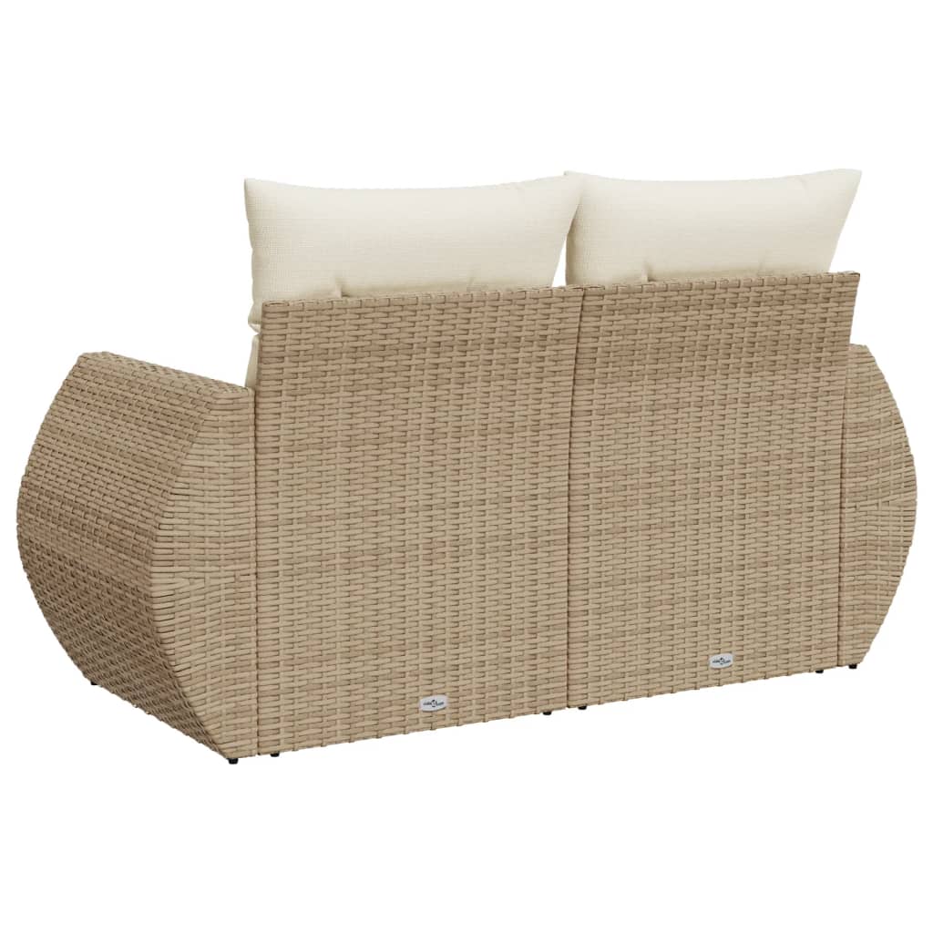 Gartensofa mit Kissen 2-Sitzer Beige Poly Rattan