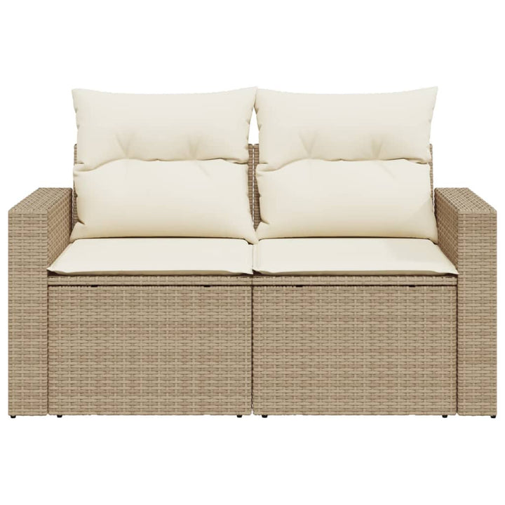 Gartensofa mit Kissen 2-Sitzer Beige Poly Rattan