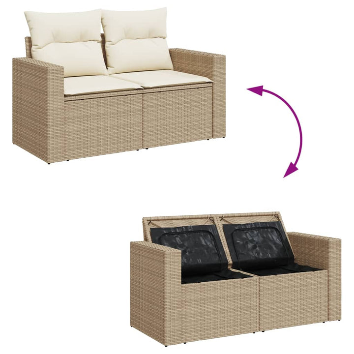 Gartensofa mit Kissen 2-Sitzer Beige Poly Rattan