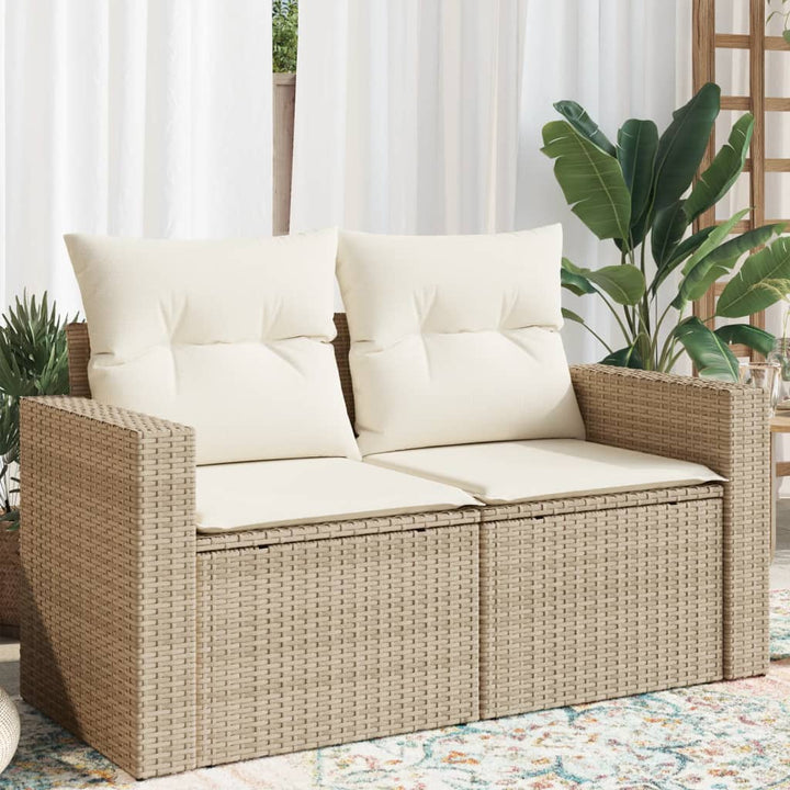 Gartensofa mit Kissen 2-Sitzer Beige Poly Rattan