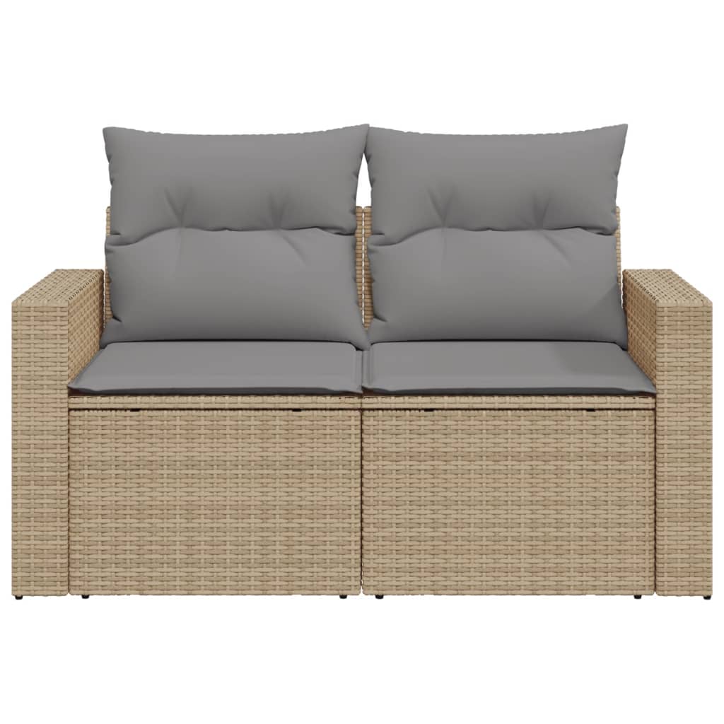 Gartensofa mit Kissen 2-Sitzer Beige Poly Rattan