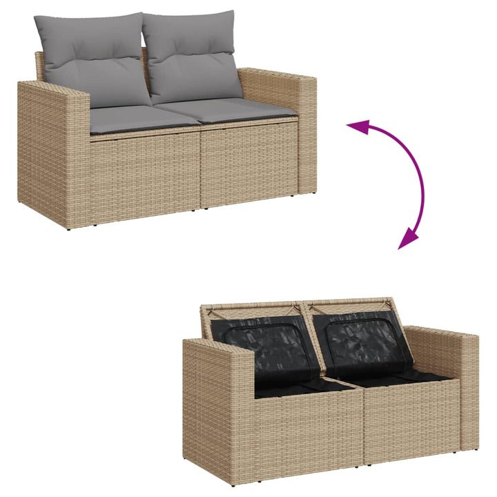 Gartensofa mit Kissen 2-Sitzer Beige Poly Rattan