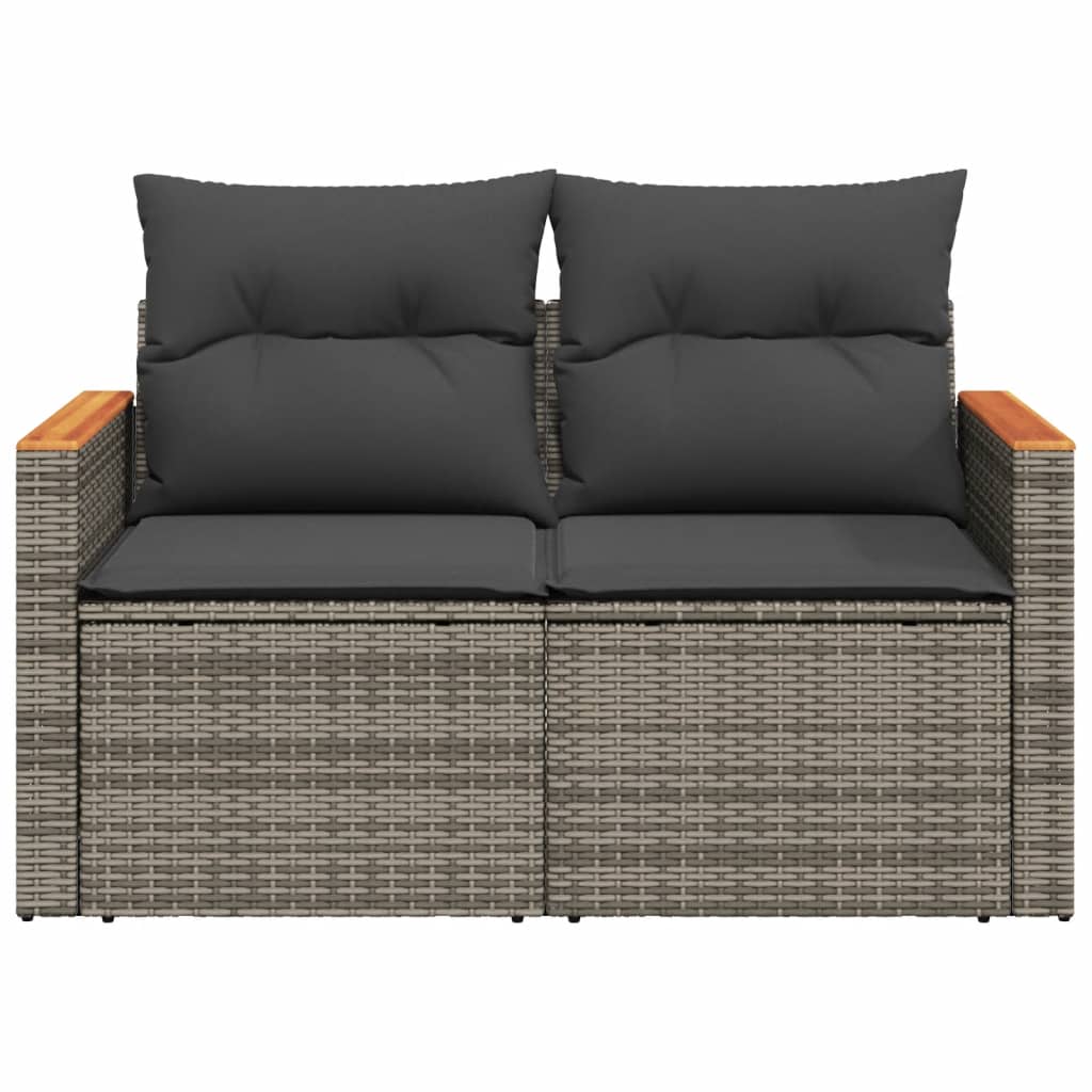 Gartensofa 2-Sitzer mit Kissen Grau Poly Rattan