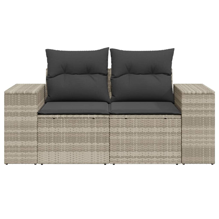 Gartensofa mit Kissen 2-Sitzer Hellgrau Poly Rattan