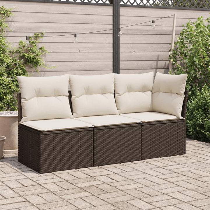 Gartensofa ohne Armlehnen mit Kissen Braun Poly Rattan