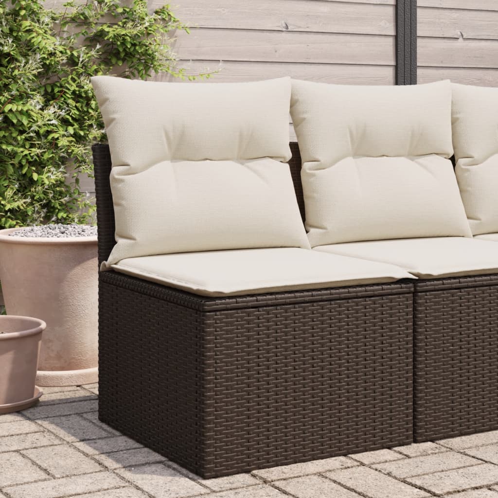 Gartensofa ohne Armlehnen mit Kissen Braun Poly Rattan