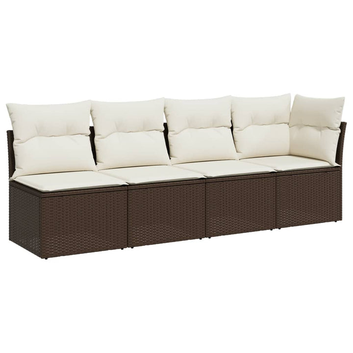 Gartensofa mit Kissen 4-Sitzer Braun Poly Rattan