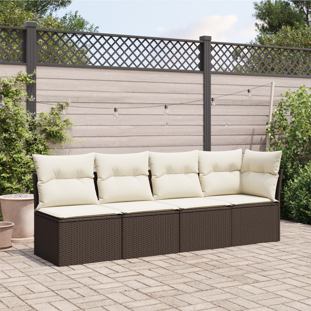 Gartensofa mit Kissen 4-Sitzer Braun Poly Rattan