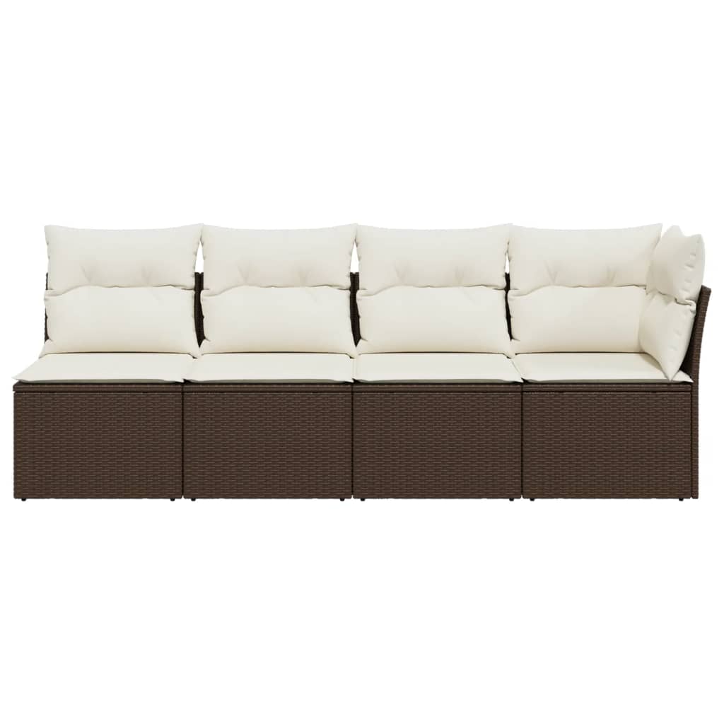 Gartensofa mit Kissen 4-Sitzer Braun Poly Rattan