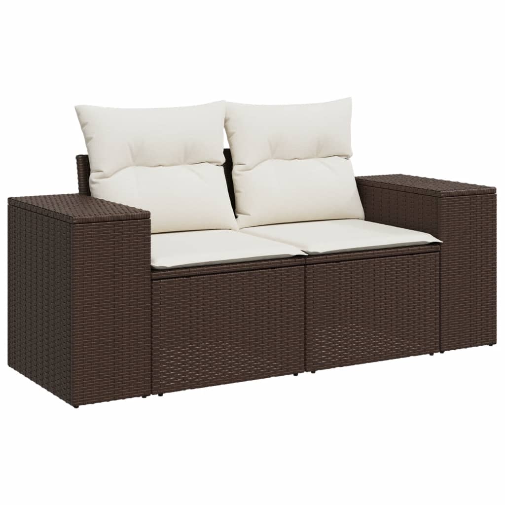 Gartensofa mit Kissen 2-Sitzer Braun Poly Rattan