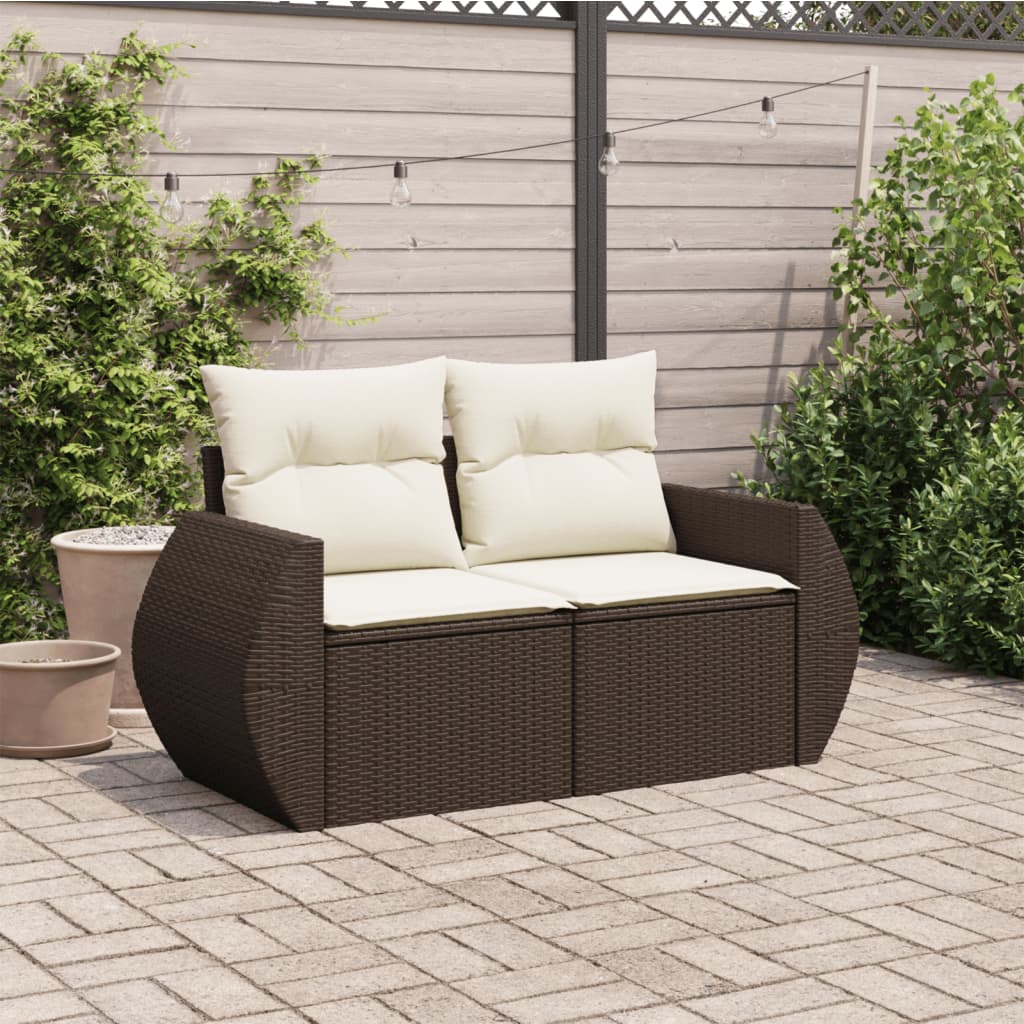 Gartensofa mit Kissen 2-Sitzer Braun Poly Rattan