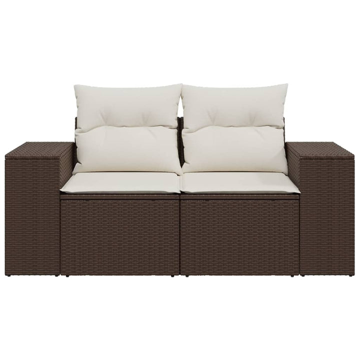 Gartensofa mit Kissen 2-Sitzer Braun Poly Rattan