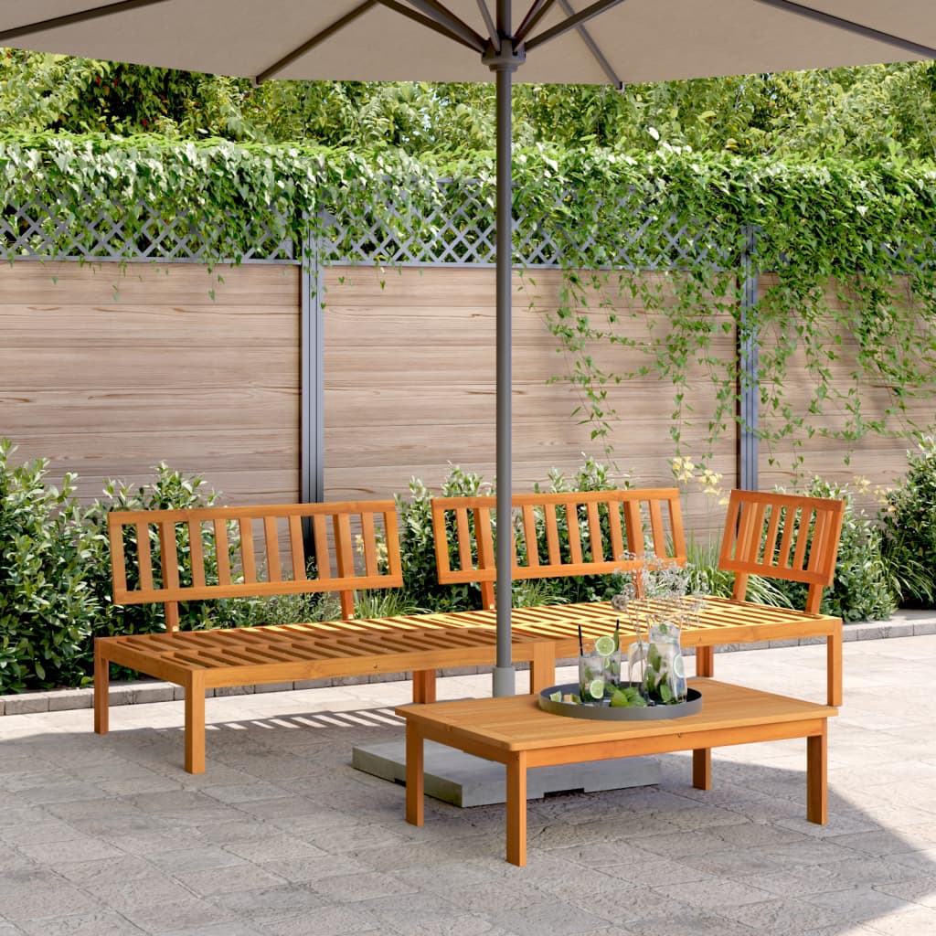 3 uds. Conjunto de sofás de jardín fabricados con palets de madera maciza de acacia.