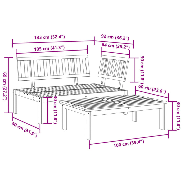 2 uds. Conjunto de sofás de jardín fabricados con palets de madera maciza de acacia.