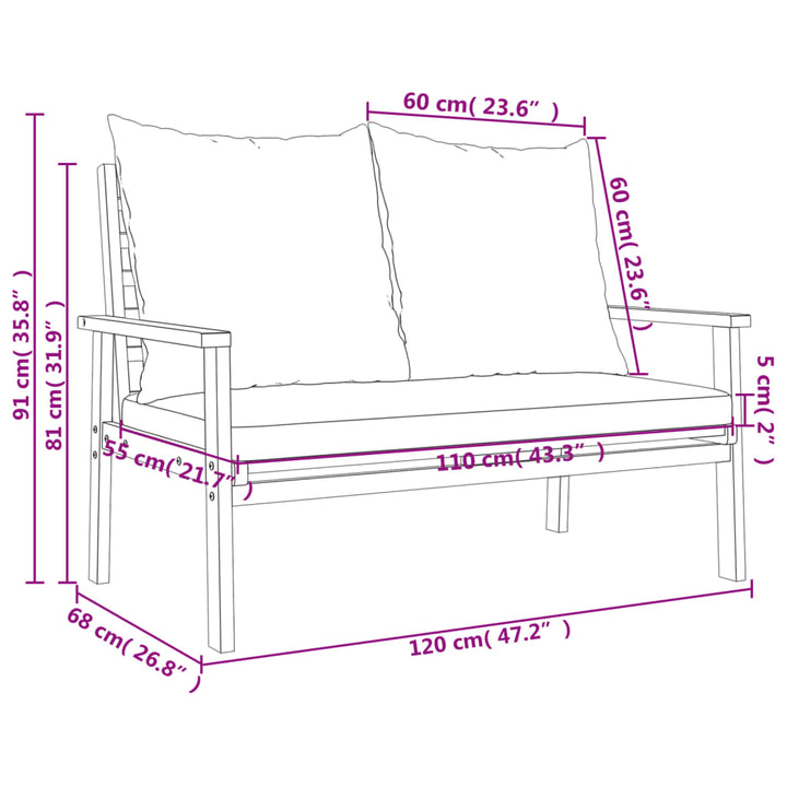 Gartensofa 120 cm mit Kissen Massivholz Akazie