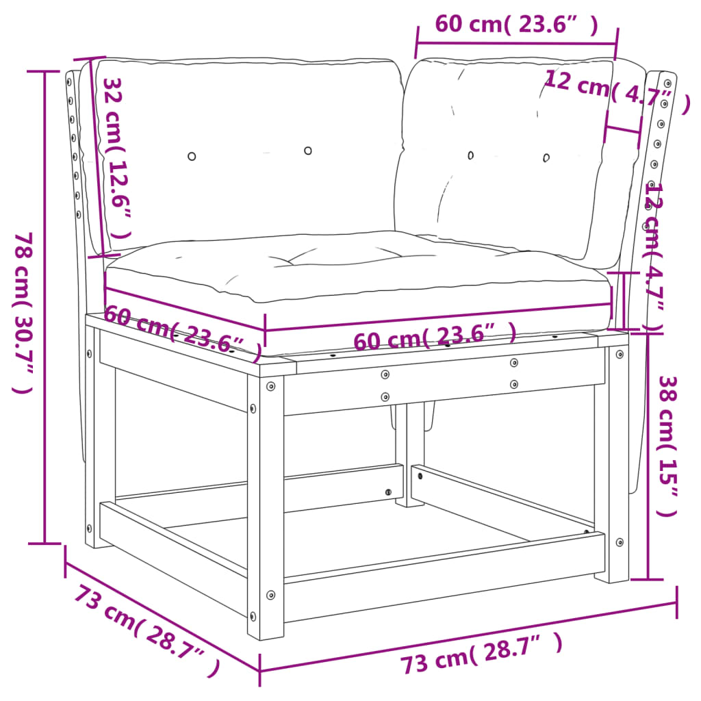 Garten-Ecksofa mit Kissen Weiß 73x73x78 cm Massivholz Kiefer