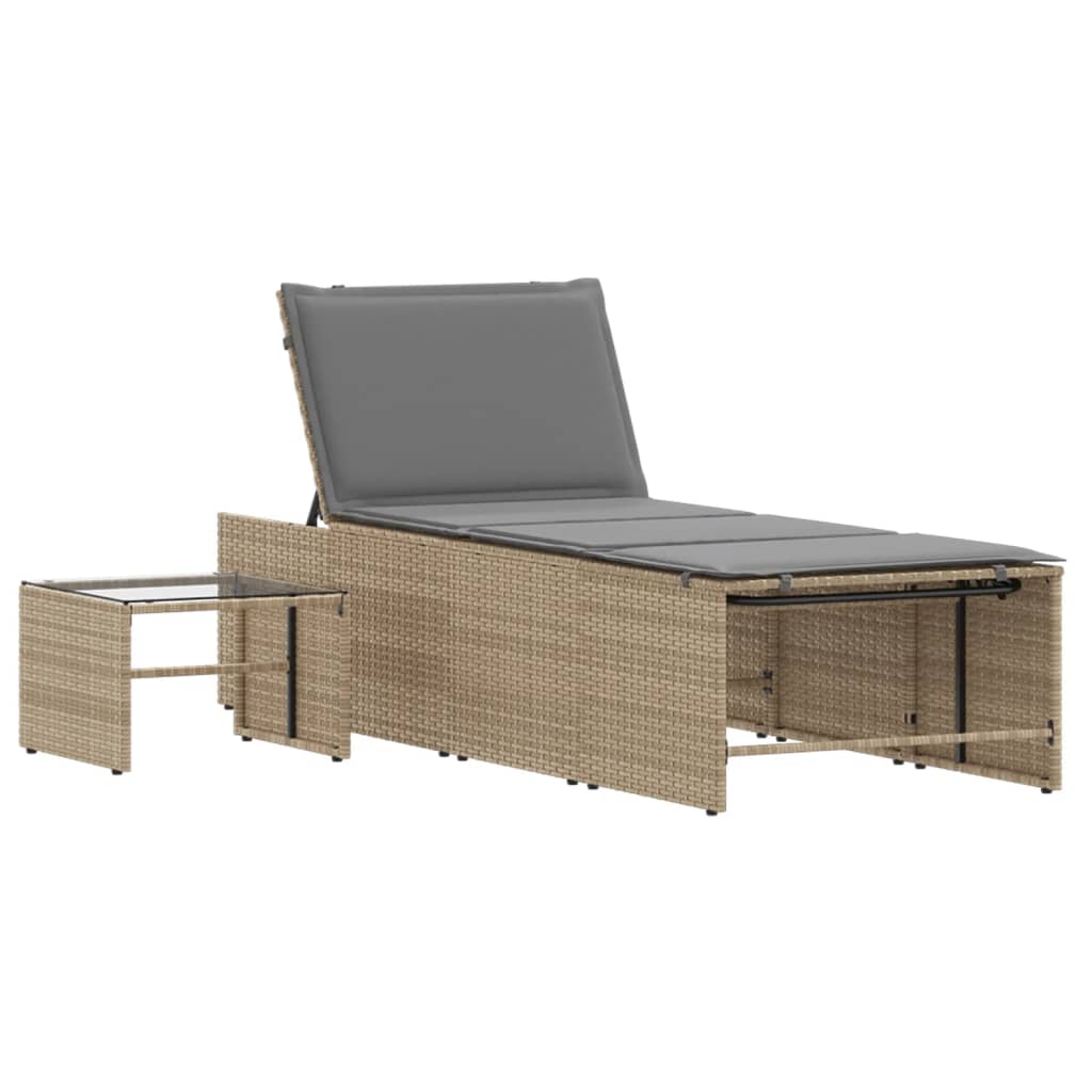 Sonnenliegen 2 Stk. mit Tisch Beige Poly Rattan