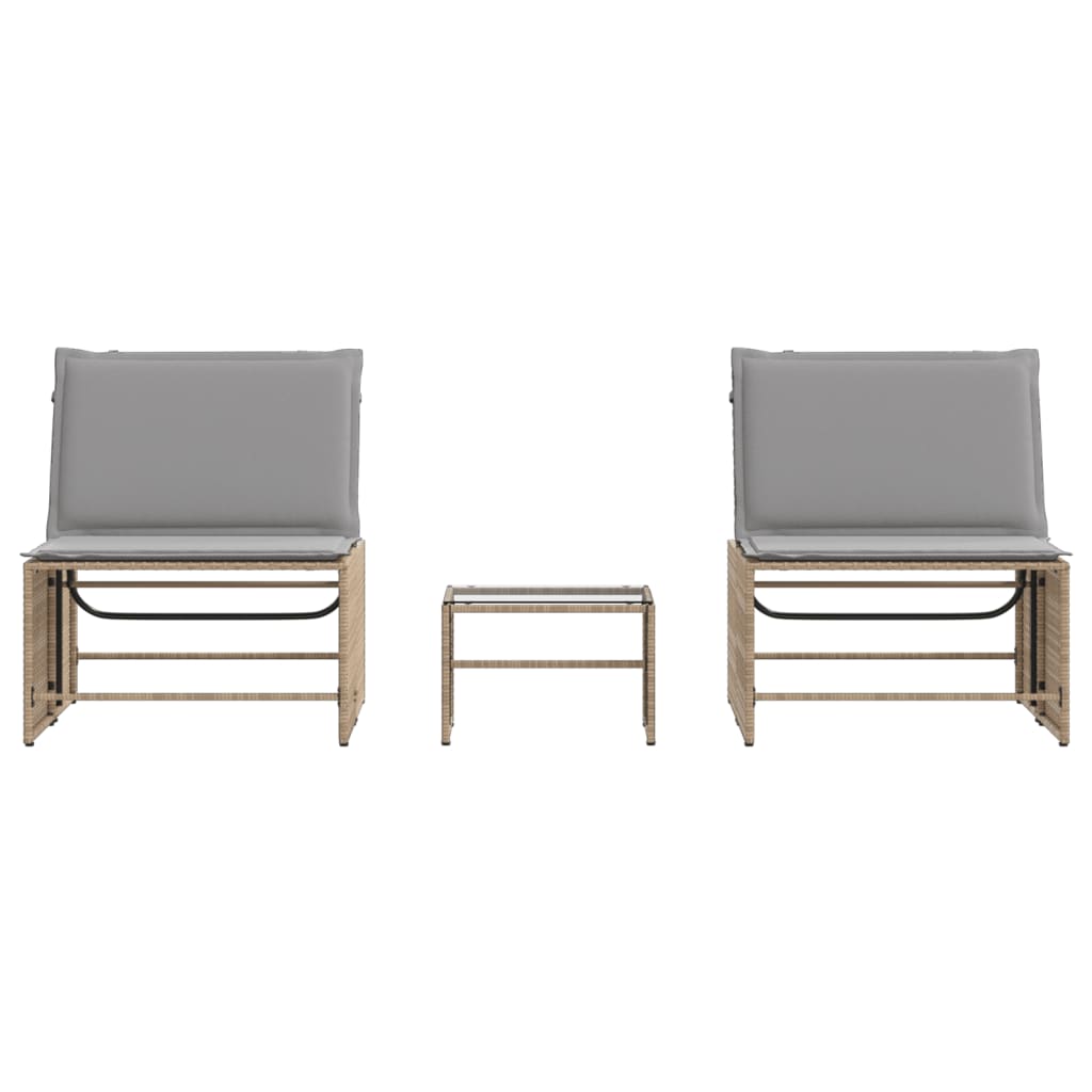 Sonnenliegen 2 Stk. mit Tisch Beige Poly Rattan