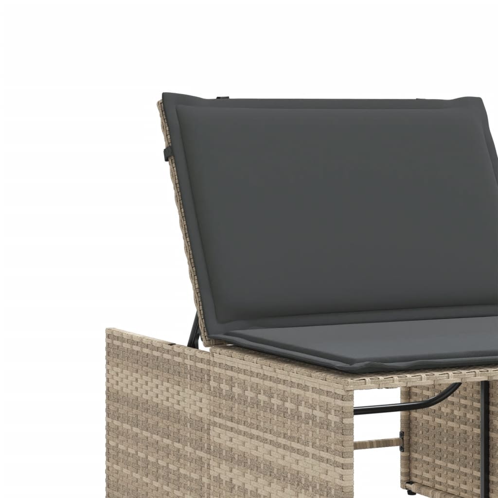 Sonnenliegen 2 Stk. mit Tisch Hellgrau Poly Rattan