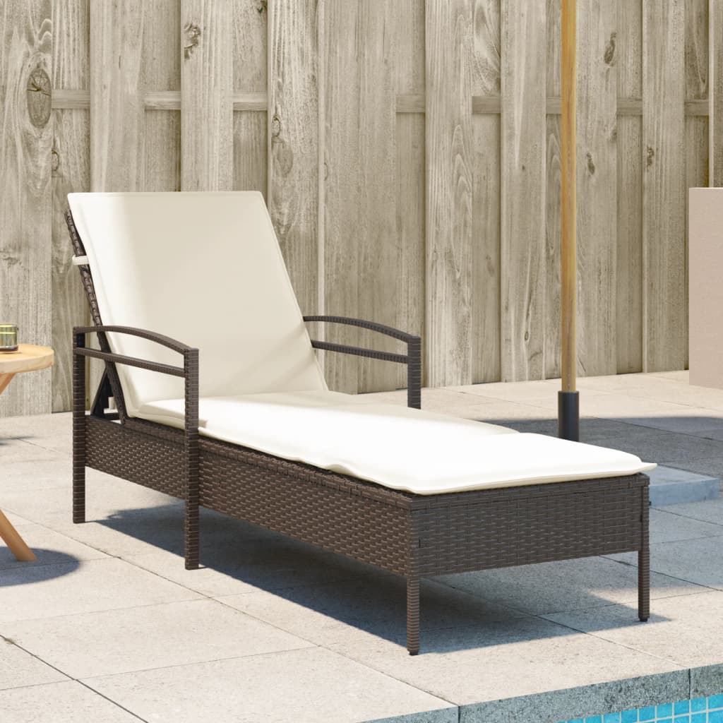 Sonnenliege mit Auflage Braun 63x200x81 cm Poly Rattan