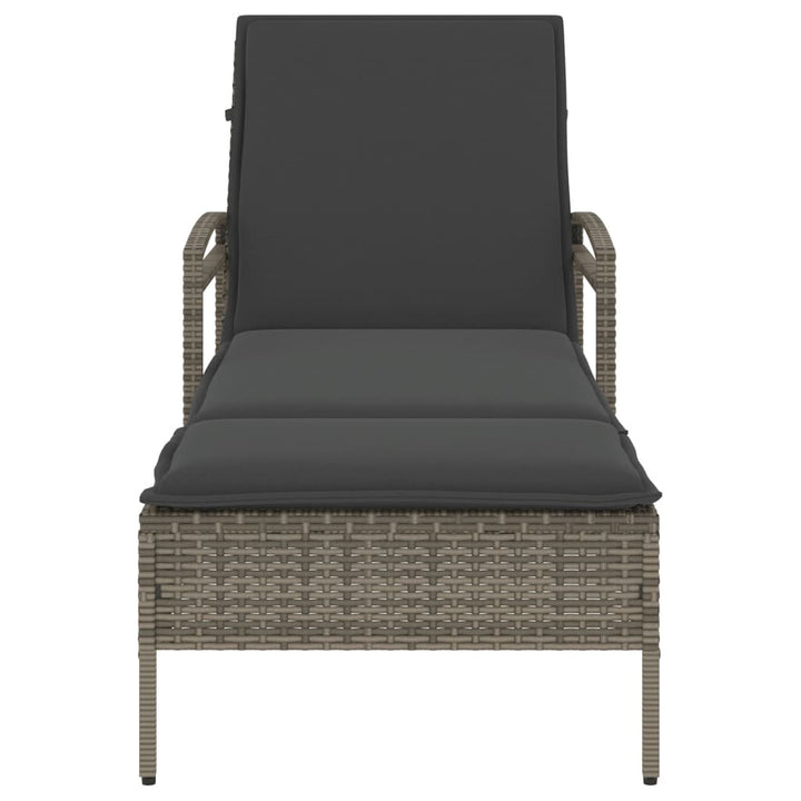 Sonnenliege mit Auflage Grau 63x200x81 cm Poly Rattan