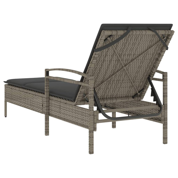 Sonnenliege mit Auflage Grau 63x200x81 cm Poly Rattan