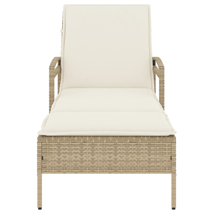 Sonnenliege mit Auflage Beige 63x200x81 cm Poly Rattan