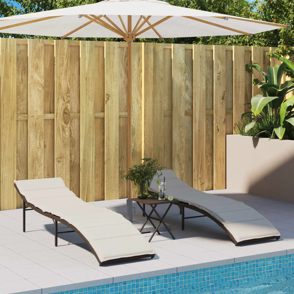 Sonnenliege mit Kissen Braun 55x199x50 cm Poly Rattan