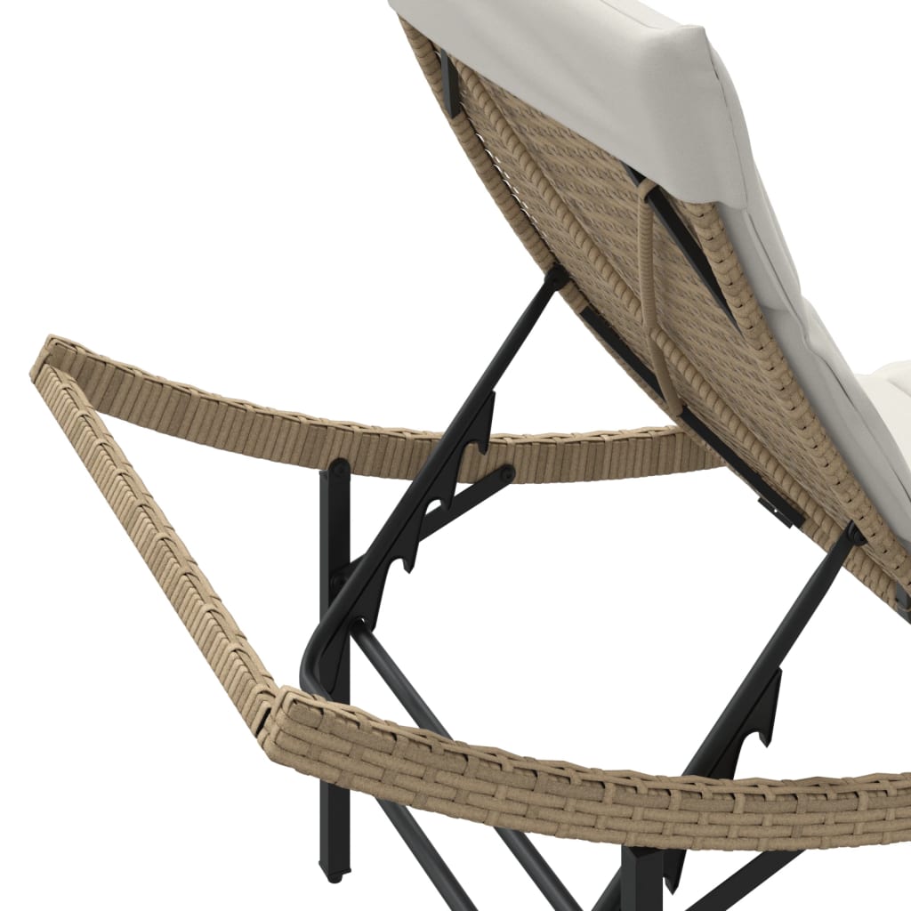 Sonnenliege mit Kissen Beige 55x199x50 cm Poly Rattan