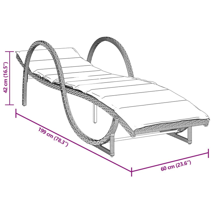 Sonnenliege mit Auflage Grau 60x199x42 cm Poly Rattan