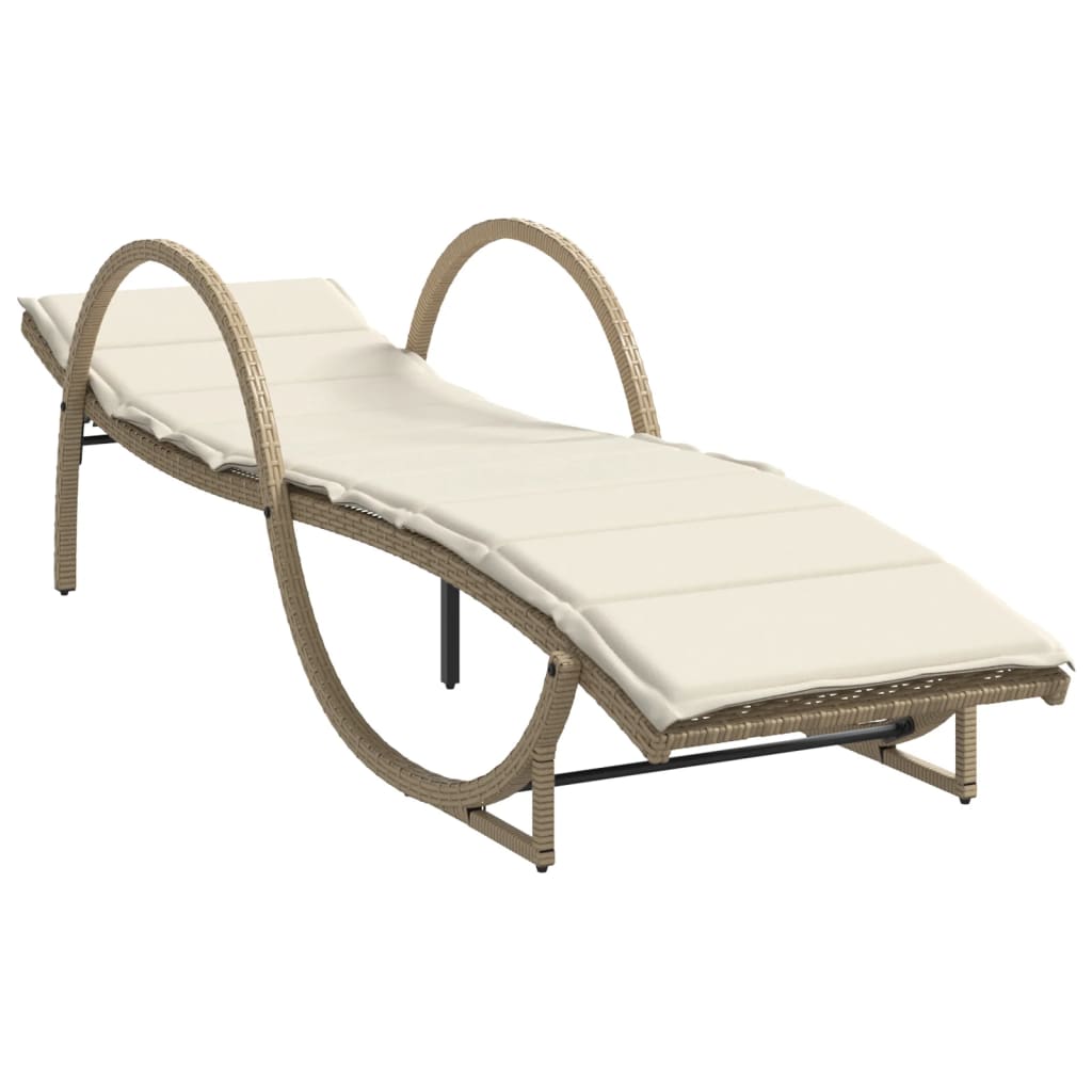 Sonnenliege mit Auflage Beige 60x199x42 cm Poly Rattan