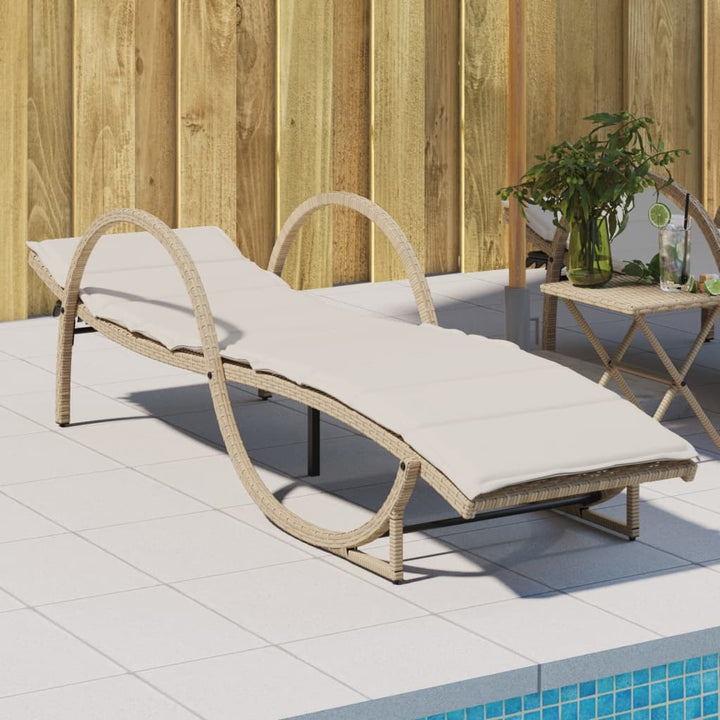 Sonnenliege mit Auflage Beige 60x199x42 cm Poly Rattan