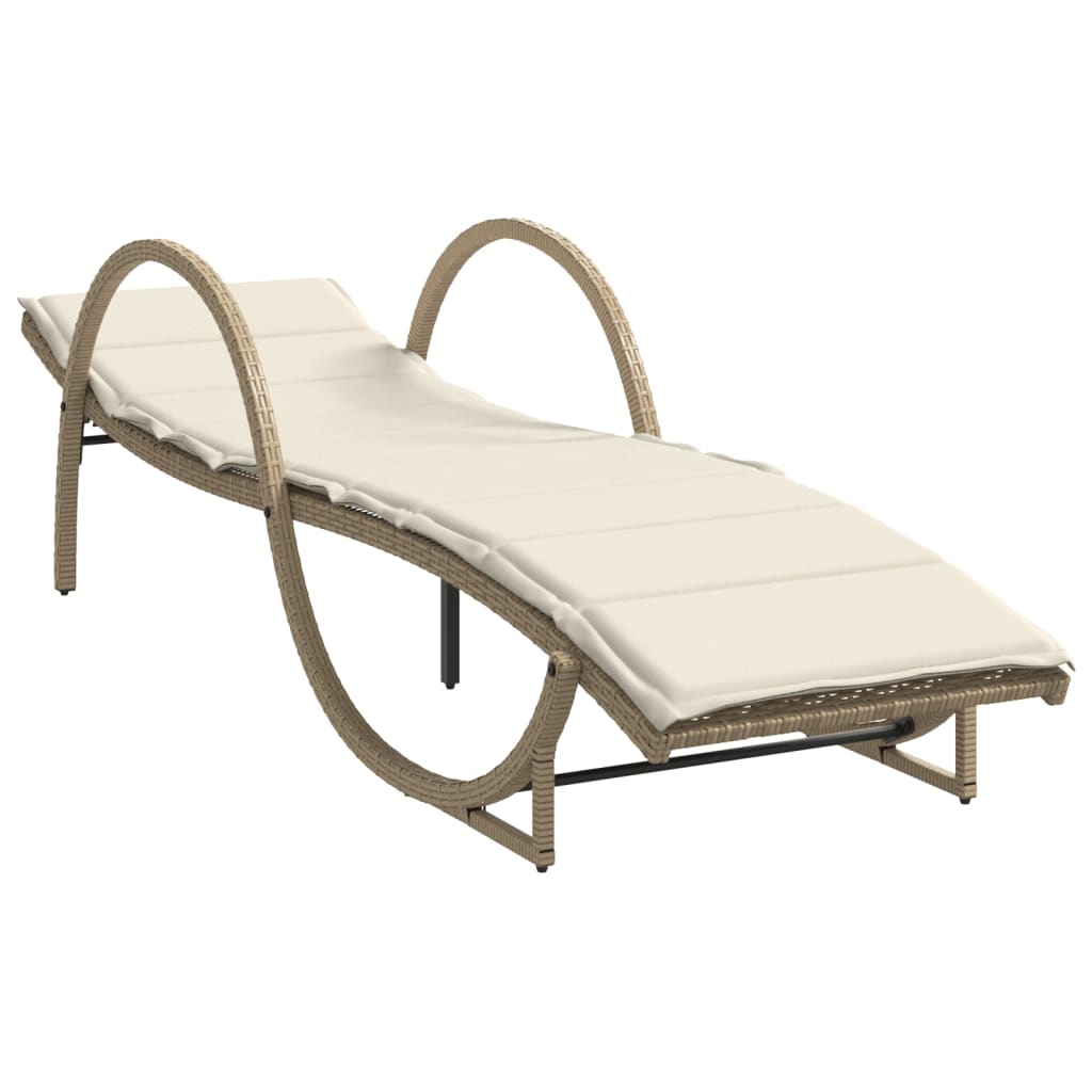 Sonnenliegen 2 Stk. mit Tisch Beige Poly Rattan