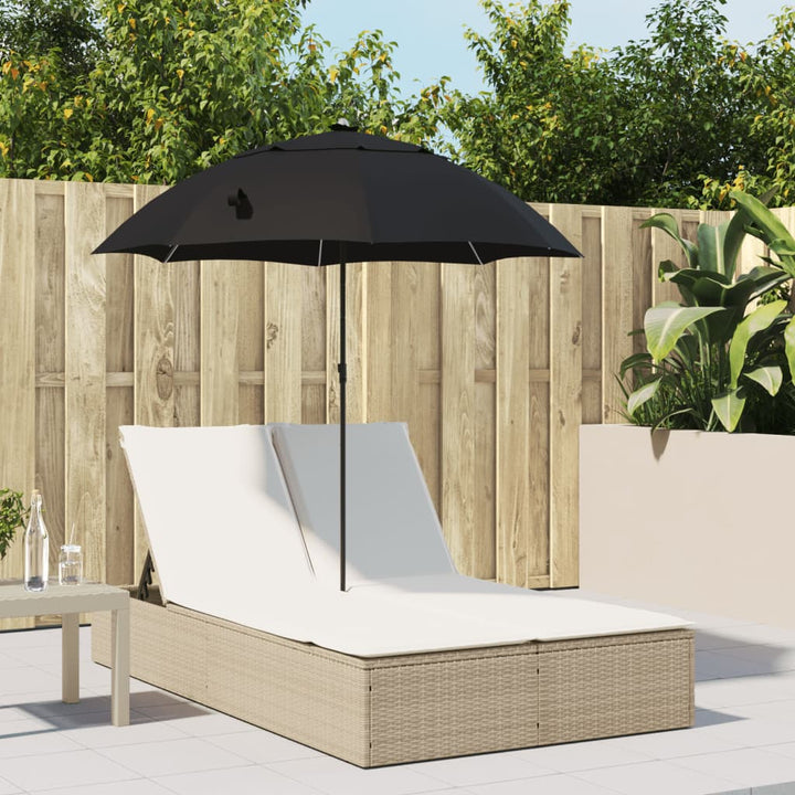 Doppel-Sonnenliege mit Kissen & Sonnenschirm Beige Poly Rattan