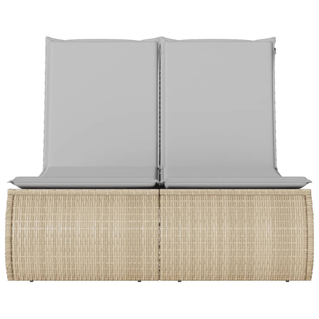 Doppel-Sonnenliege mit Auflagen Beige Poly Rattan