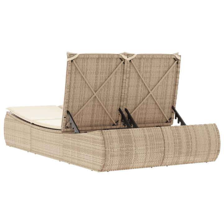 Doppel-Sonnenliege mit Auflagen Beige Poly Rattan