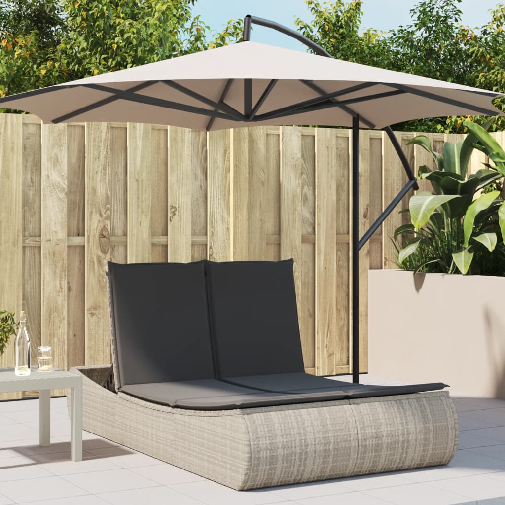 Doppel-Sonnenliege mit Kissen Hellgrau Poly Rattan