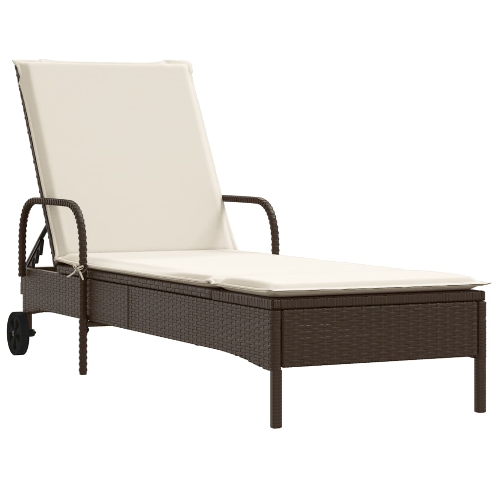 Sonnenliege mit Rollen und Auflage Braun Poly Rattan