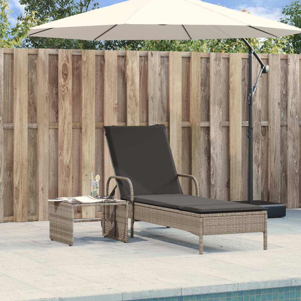 Sonnenliege mit Rollen und Auflage Hellgrau Poly Rattan