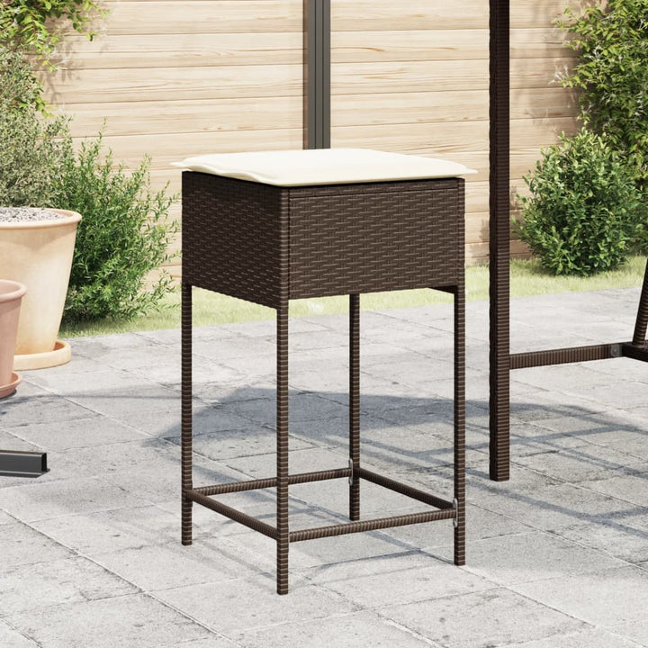 Garten-Barhocker mit Kissen 2 Stk. Braun Poly Rattan