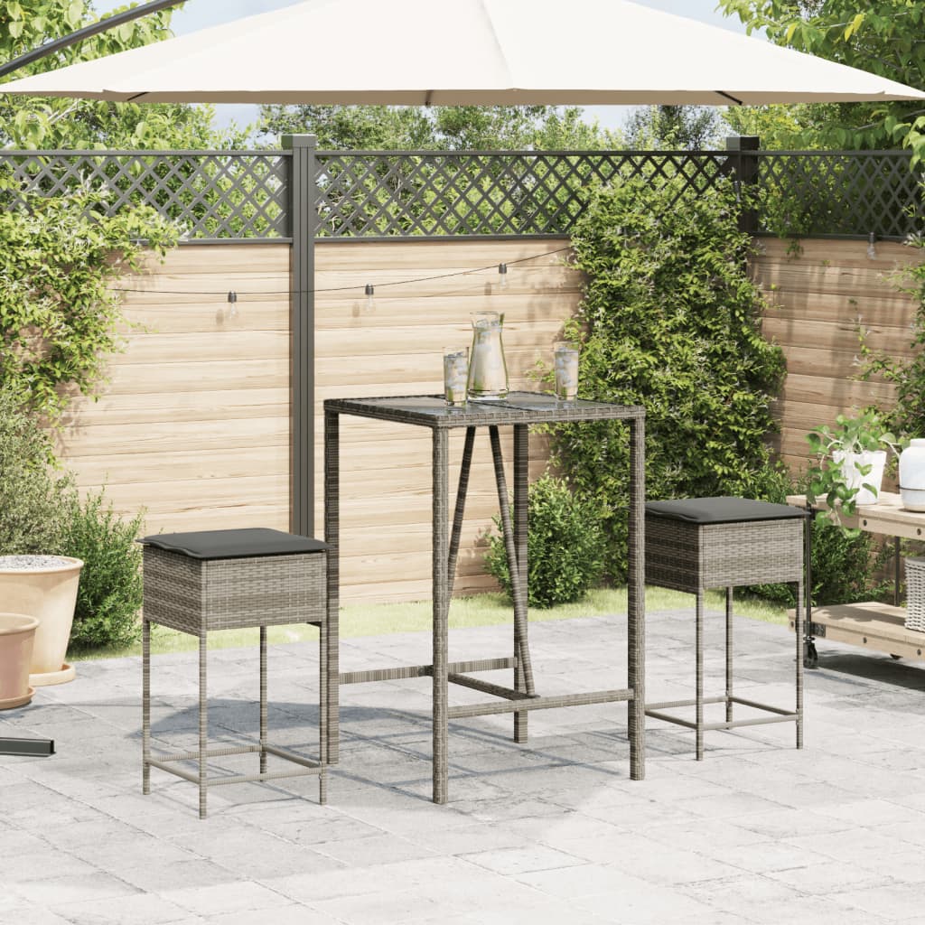 Garten-Barhocker mit Kissen 2 Stk. Grau Poly Rattan