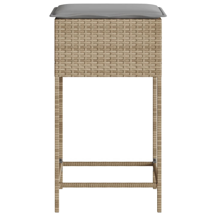 Garten-Barhocker mit Kissen 2 Stk. Beige Poly Rattan