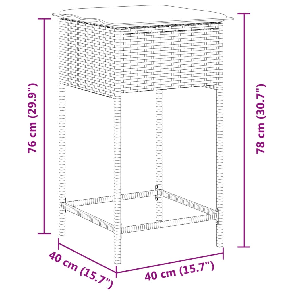 Garten-Barhocker mit Kissen 2 Stk. Beige Poly Rattan