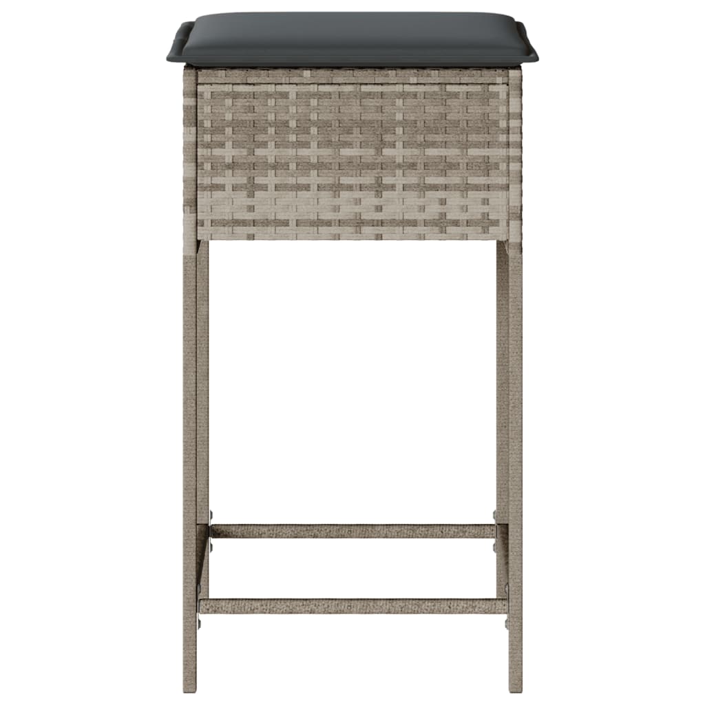 Garten-Barhocker mit Kissen 2 Stk. Hellgrau Poly Rattan