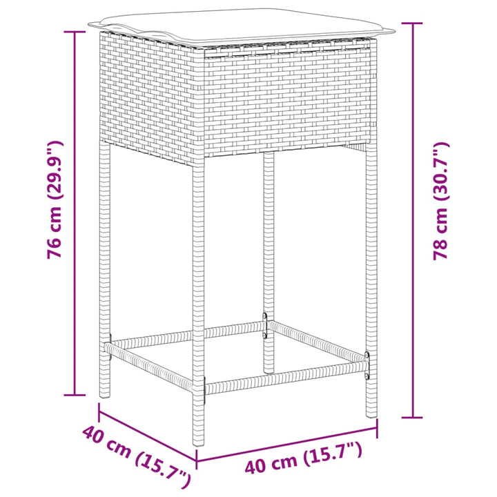 Garten-Barhocker mit Kissen 2 Stk. Hellgrau Poly Rattan